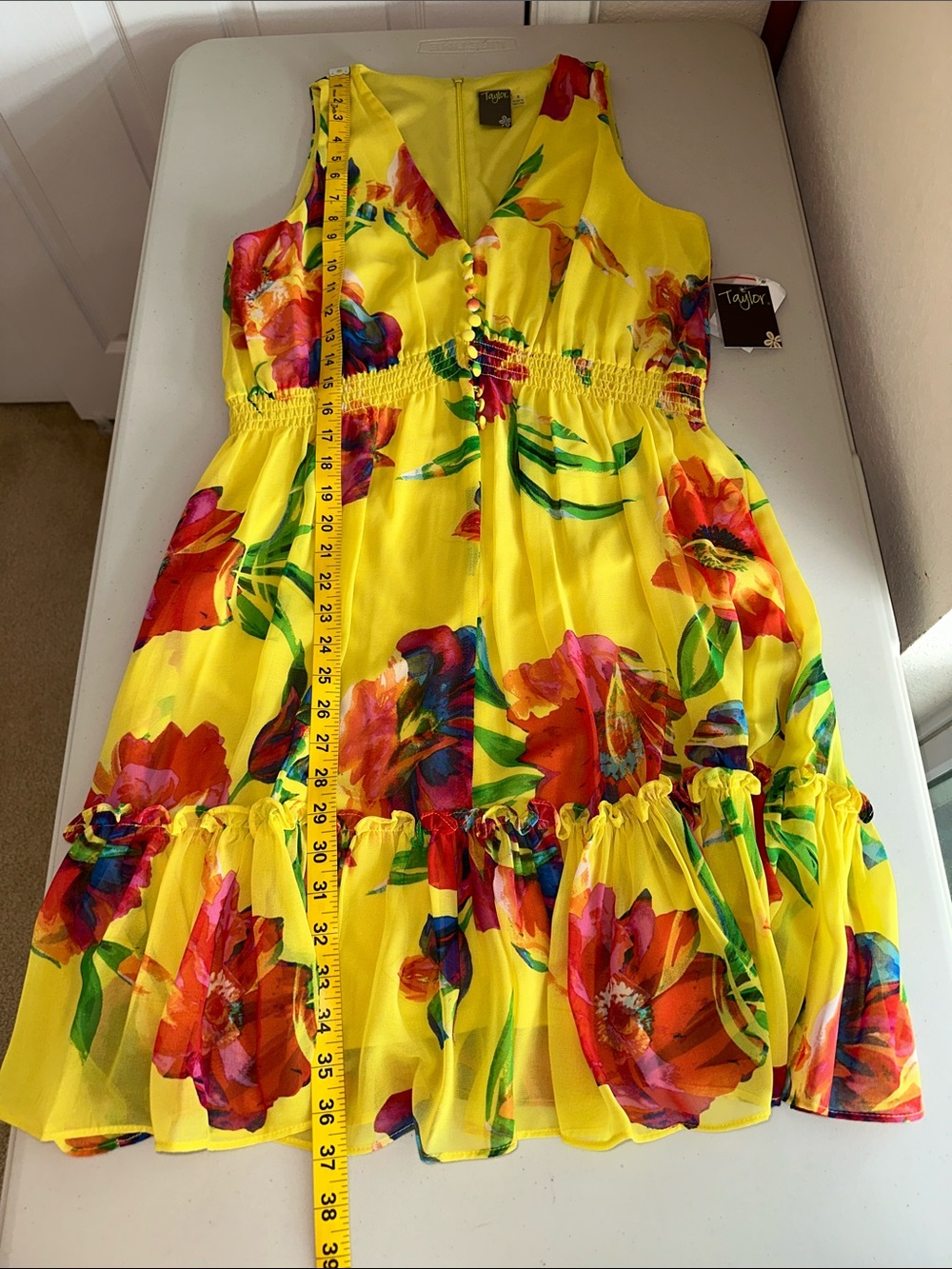 NWT Taylor Yellow Floral V-Neck Midi Dress Size 8 - Picture 8 of 14